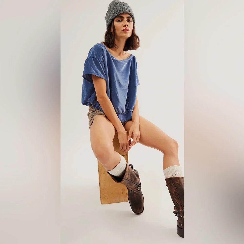 30. NWOT Free People Cloud 9 Velvet Top - Picture 5 of 5